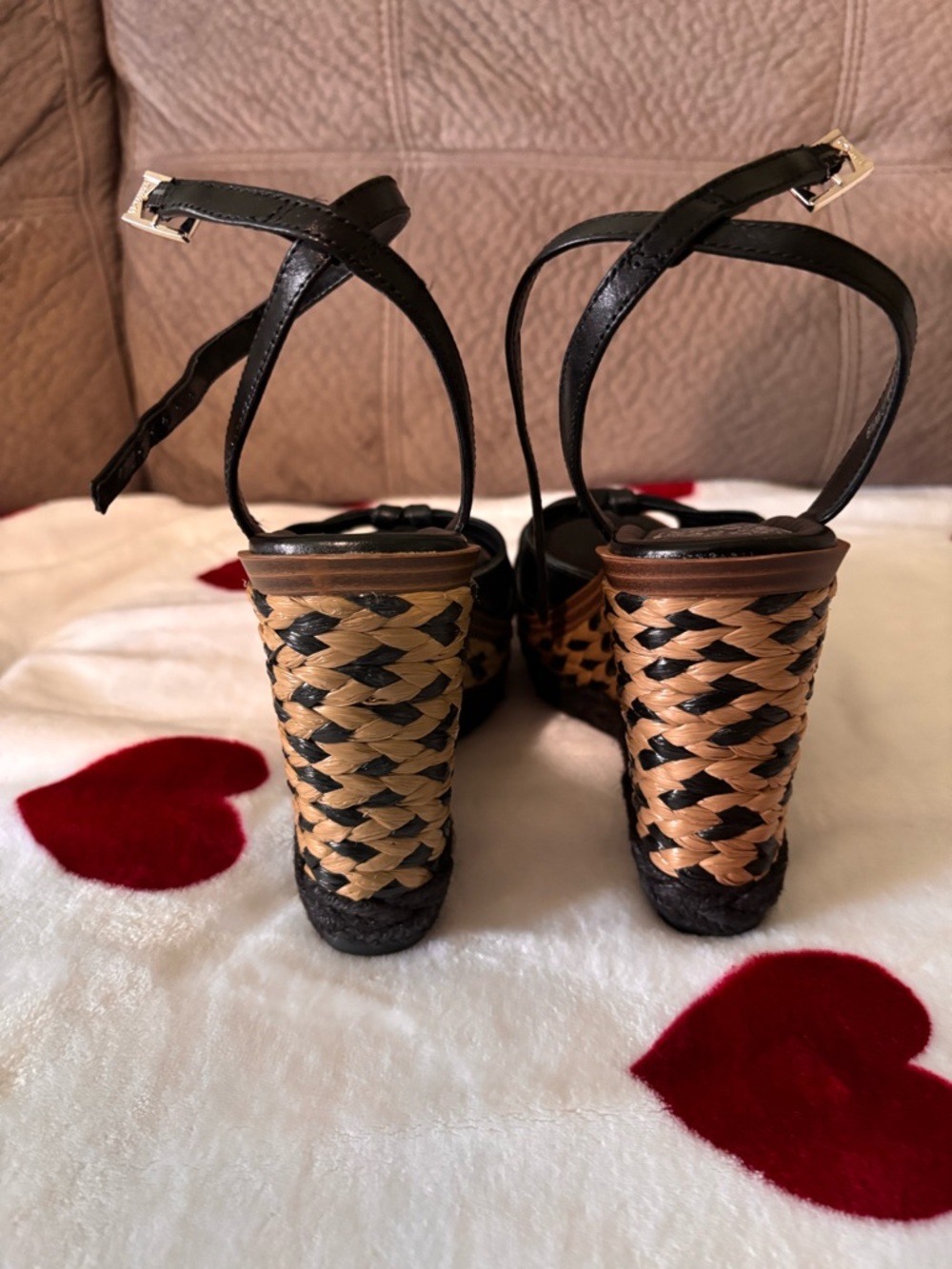 Vince Camuto Black Leather Wedge Sandals with Ankle Wrap - Picture 7 of 13